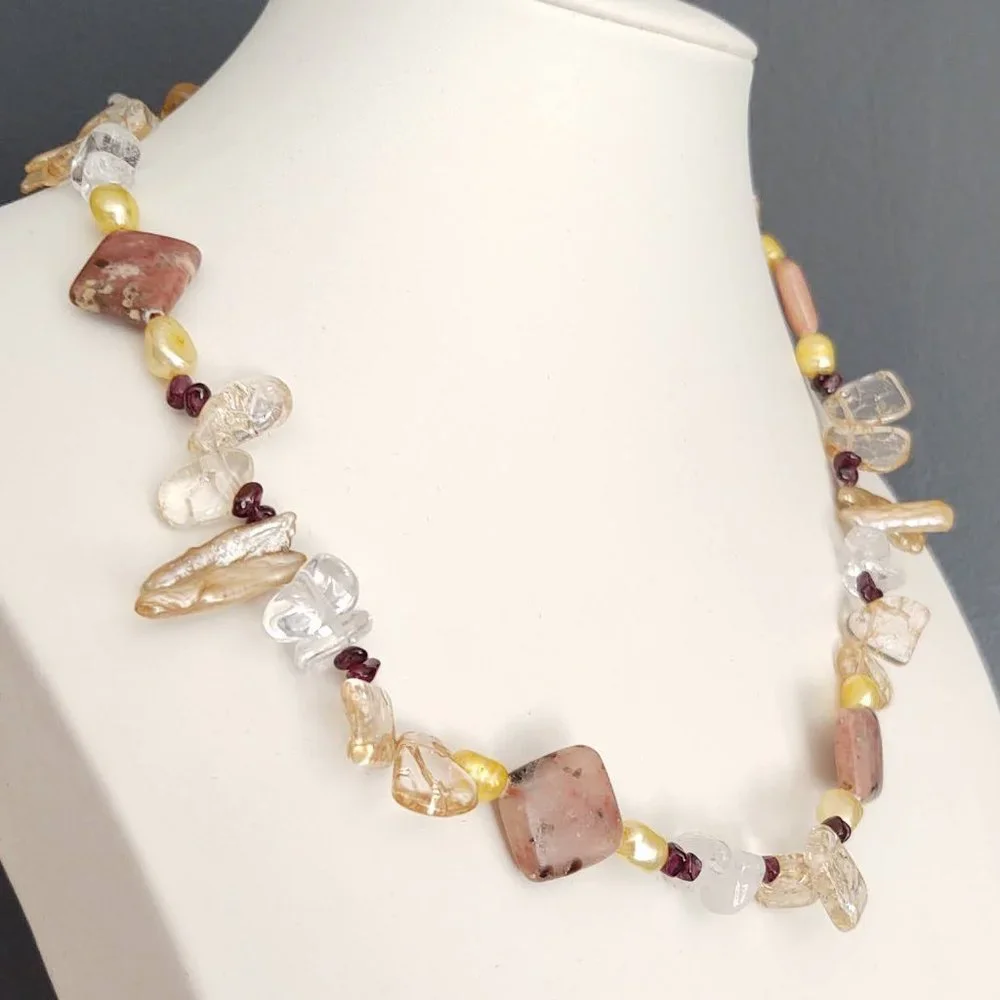 Stone, glass and shell necklace